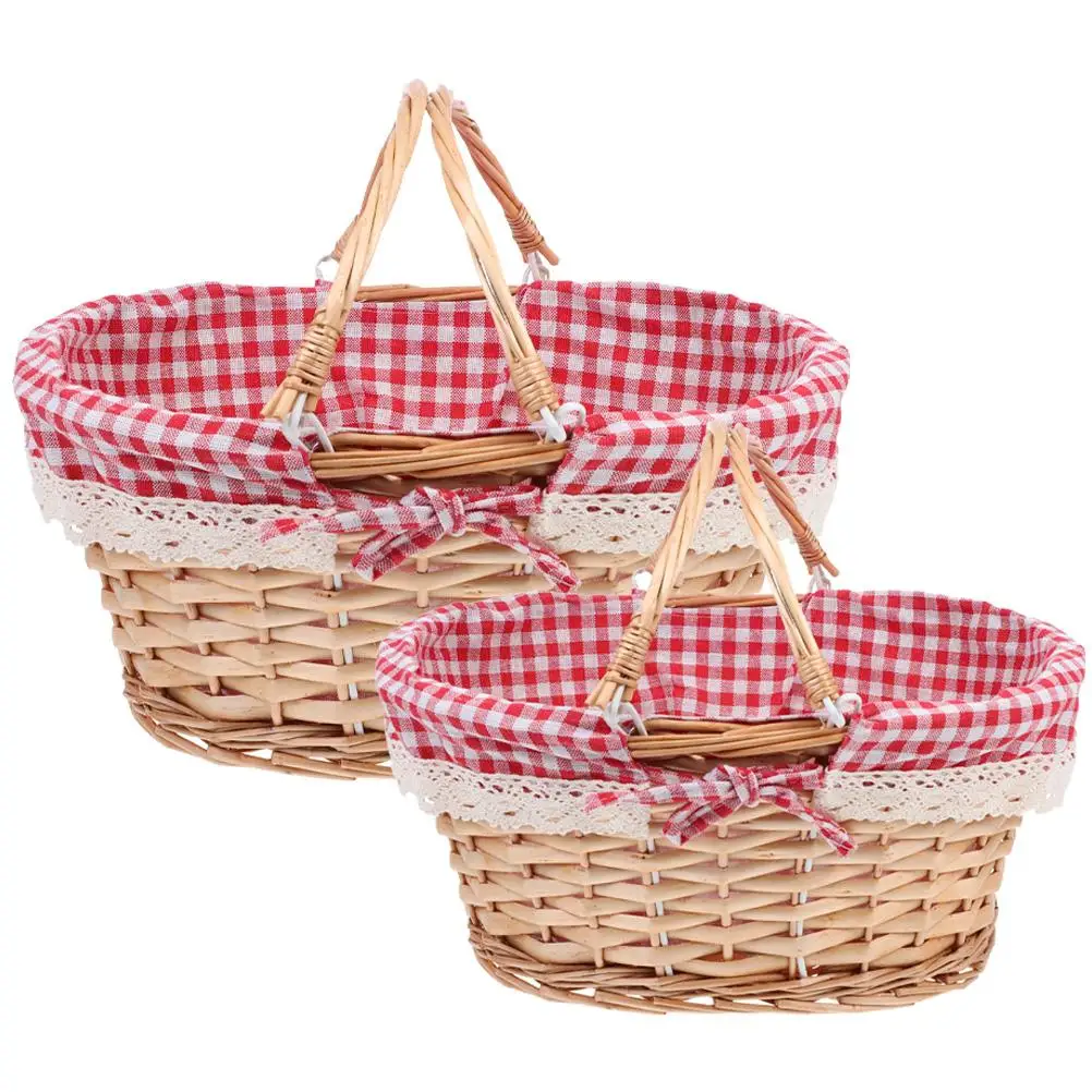 2 Pcs Woven Baskets Picnic Home Decor Groceries Delicate Fruit Shopping Camping Portable Bride