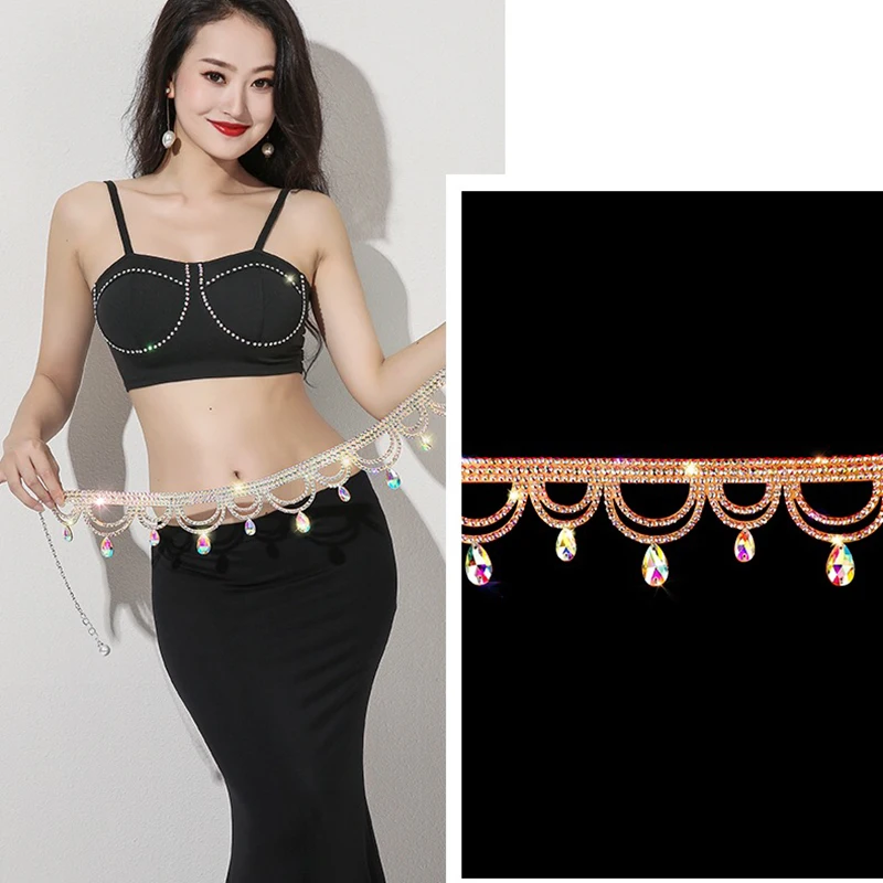 

Fashion Women Waist Chain Belly Dancing Belt Jewelry Dancewear Outfit Costume Rhinestone for Bellydance Performance