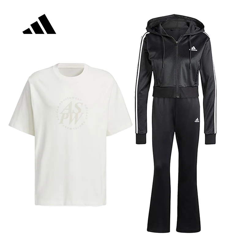 

Adidas GLAM TRACK SUIT Women's Casual Long Sleeve Tracksuit + Casual Sports Crew Neck Short Sleeve T-Shirt IN1836 JI6257