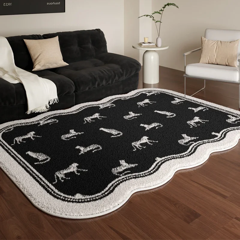 Black and White Carpets for Living Room Light Luxury Bedroom Decor Irregular Carpet Thick Plush Floor Mat Fluffy Soft Lounge Rug