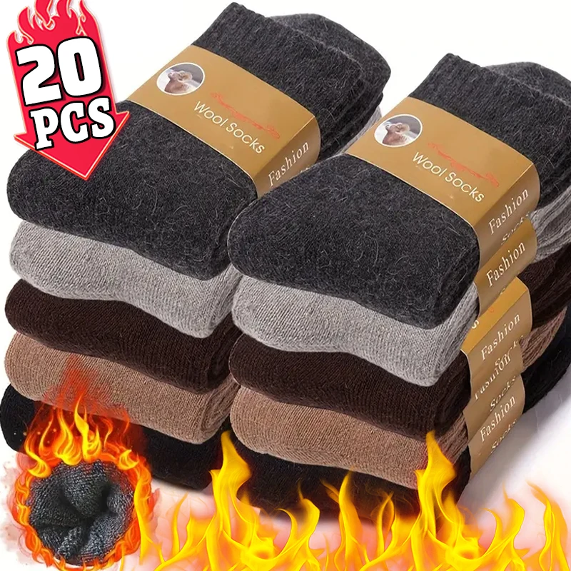 5/10pairs Winter Warm Men’s Sock Wool Male Women Socks Super Thicker Solid Socks Merino Wool Sock Against Cold Snow Terry Sock