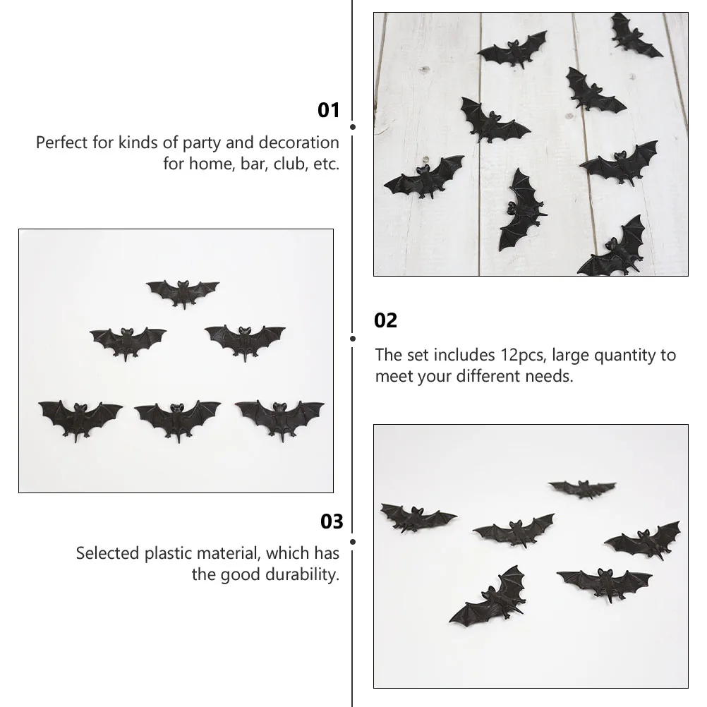 12 Stück simulierte Fledermaus-Dekorationen, Streiche für Kinder, Ornamente, Halloween-Party-Requisiten, Büro