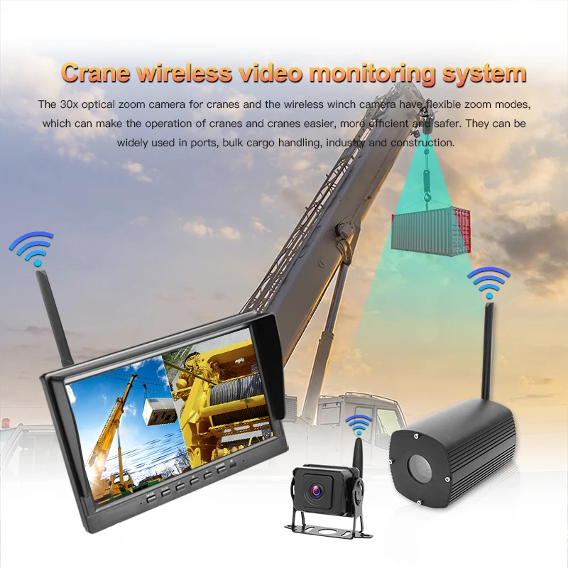 

Factory Sell 12V/24V 10Inch Crane Wireless 2 Cameras Starlight Night Vision Rear View+30x Optical Zoom Wireless Camera Monitor