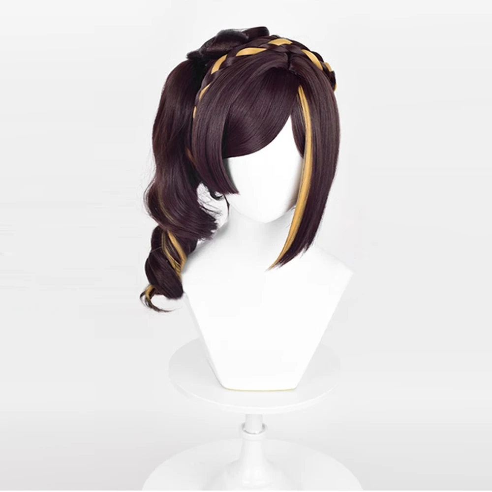 Genshin Impact Chiori peluca sintética corta recta marrón amarillo mezcla mujeres juego Cosplay cabello resistente al calor para fiesta