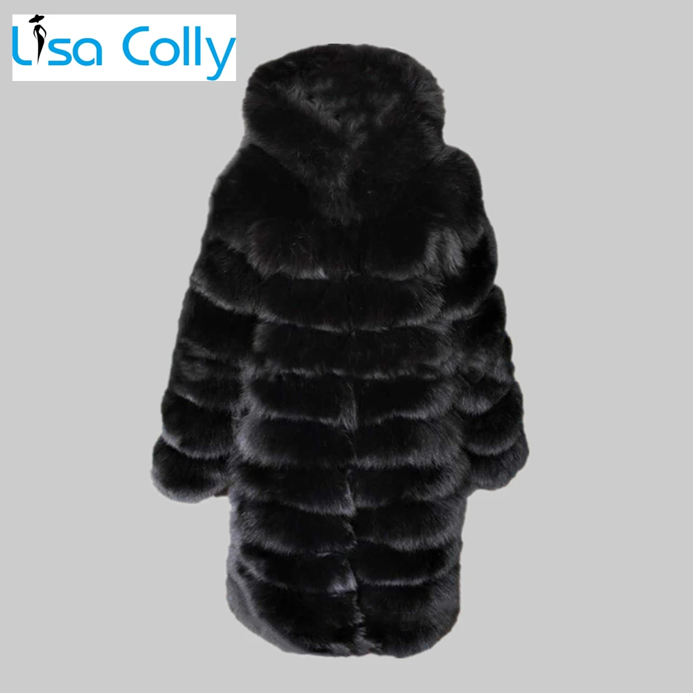 Women Winter Overcoat Long Sleeve Faux Fur Coat Jacket With Hooded Thick Warm Long Outerwear