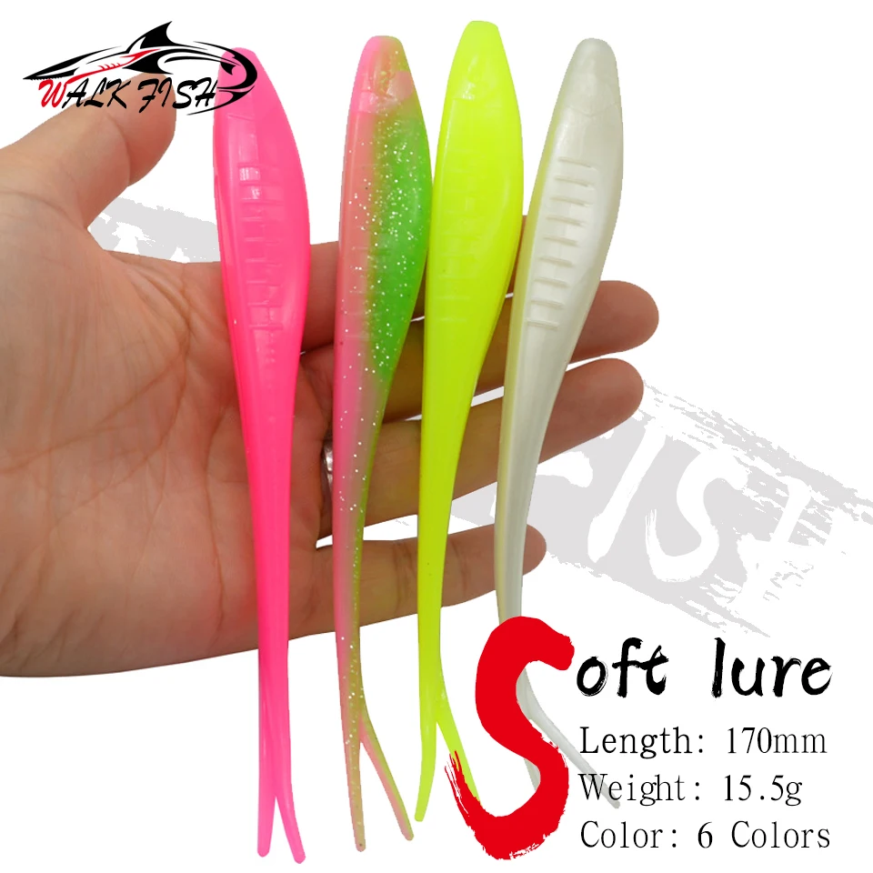 

Мягкая приманка WALK FISH, 170 мм, 15,5 г, 3 шт., V-образная приманка с разрезным хвостом, рыболовная приманка, приманка для плавания, червь, пресноводная рыболовная снасть, приманка