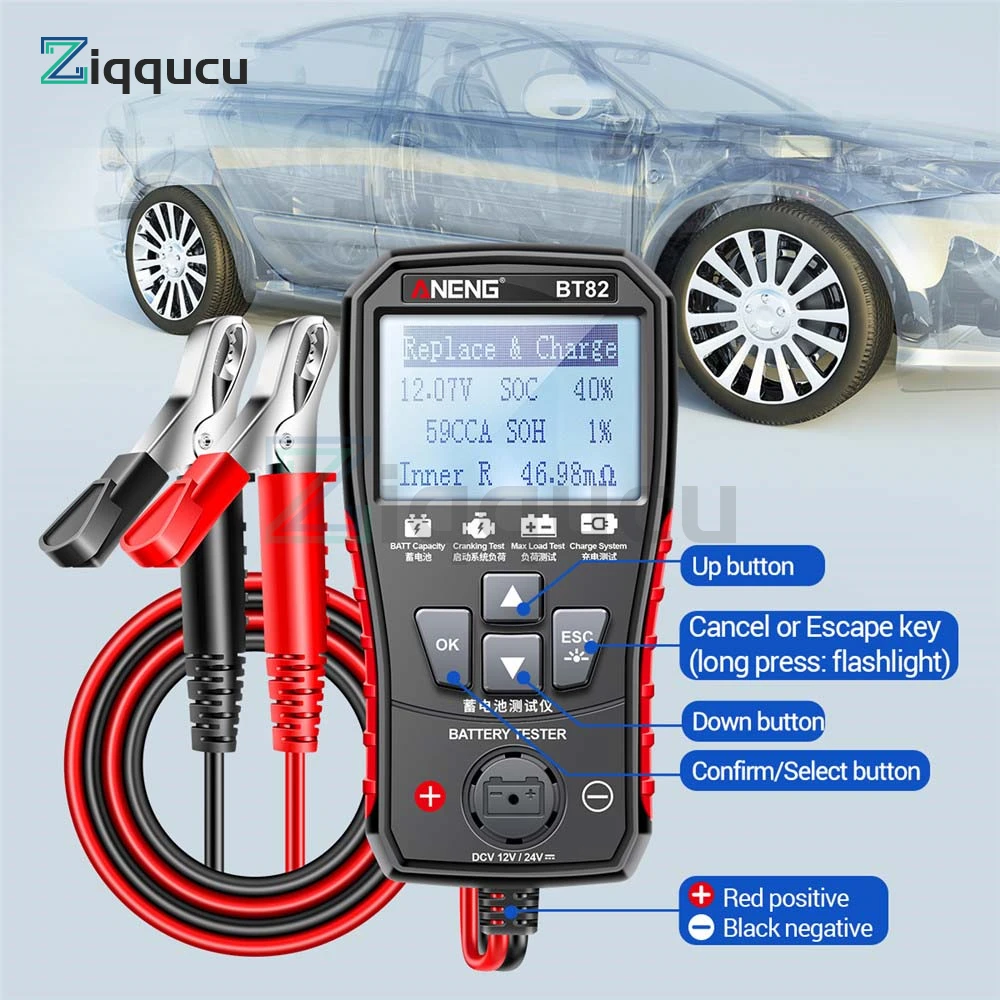 BT82 Digital  Car Battery Tester Portable Circut Test Analyzer Battery Detector Auto Motorcycle Fault Testing Battery Tool