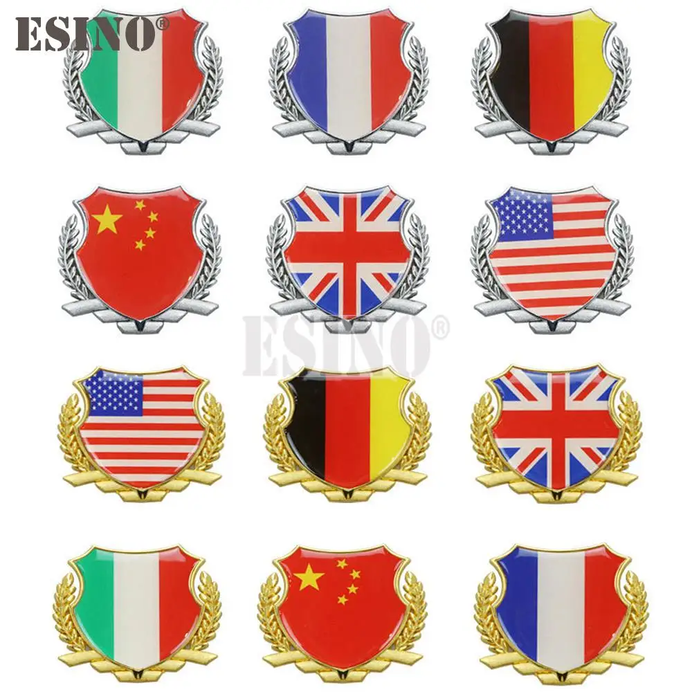 Car Styling Wheatear National Flag Metal Zinc Alloy with Crystal Epoxy 3D Adhesive Emblem Badge Sticker Decal Accessory