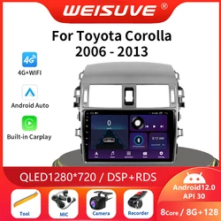 Radio Multimedia con GPS para coche, reproductor con Android 13, 2 Din, Carplay, estéreo, para Toyota Corolla E140, E150, 2006, 2007-2013