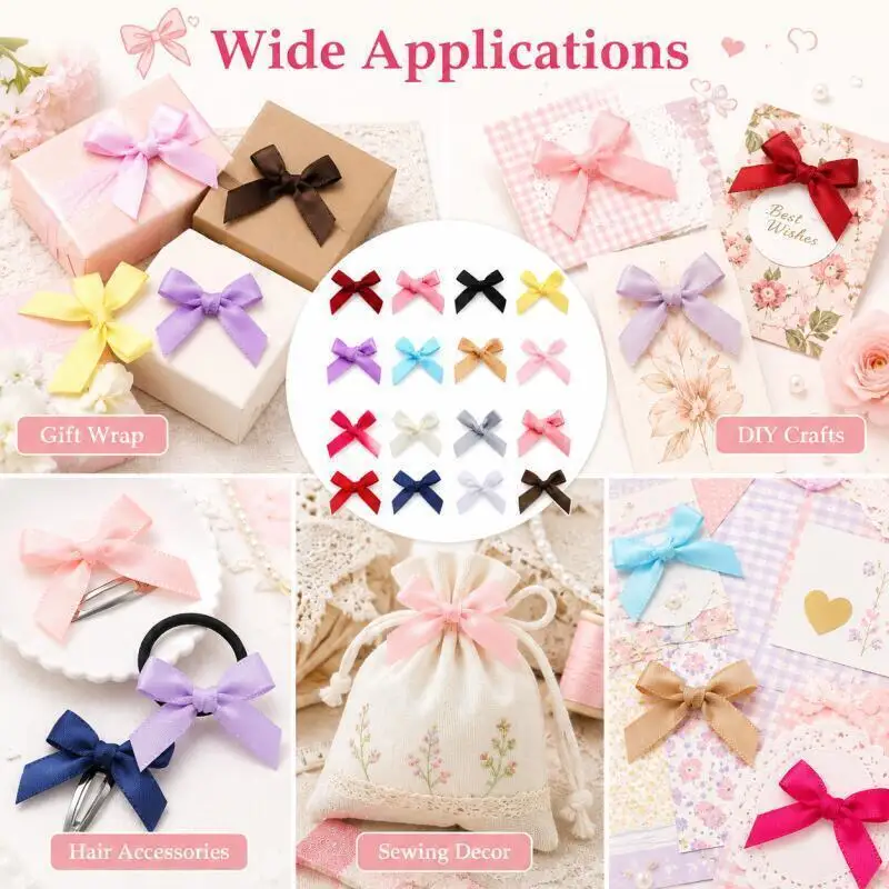 50 Stück/Lot 3,5x4cm Bunte Schleifen Kleine Größe Polyester-Satinband Schleife Blume DIY Basteldekoration – Detail 6