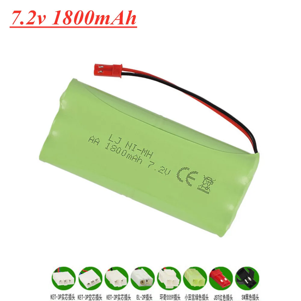 7.2v 1800mah NiMH Rechargeable Battery For Rc toys Car Tanks Train Truck Robots Boat Guns 6*AA 7.2v Battery Pack JST Plug