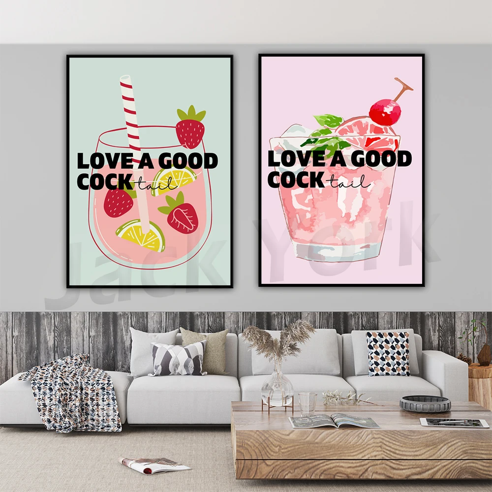 

Love A Good Cocktail Print, Pink Kitchen Prints, Green Kitchen Decor, Funny Kitchen Prints, Cocktail Wall Art, Cocktail Prints,