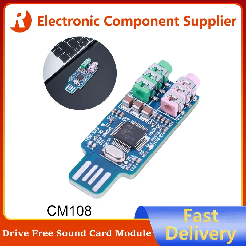 5Pcs CM108 USB Drive Free Sound Card 3.5mm Headphone Mic Jack External Sound Card Chip Board USB Sound Card for Laptop Computer