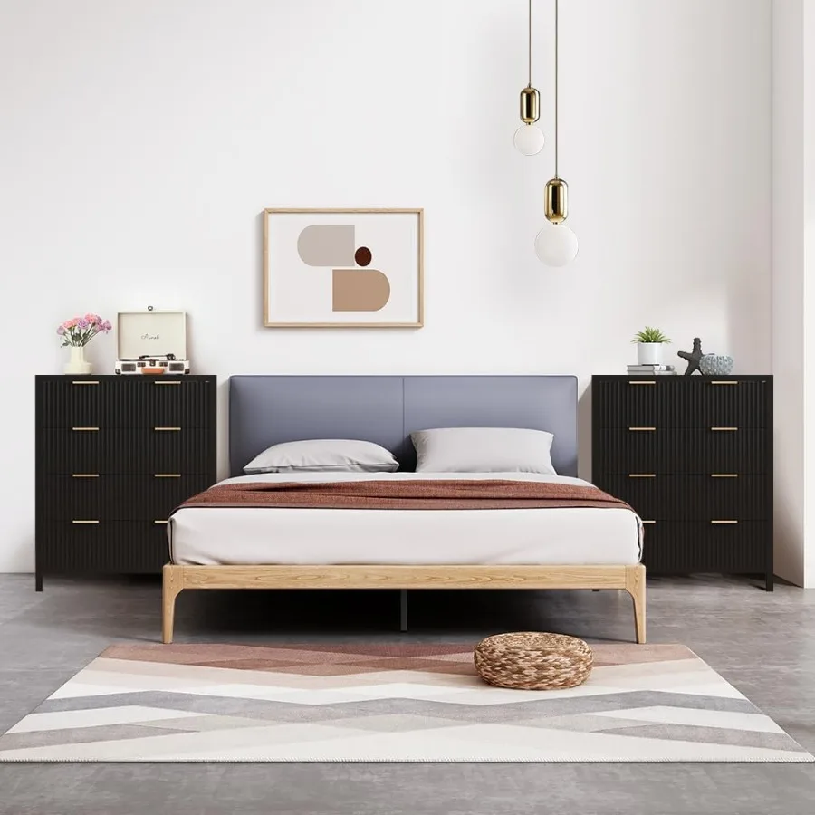 منتصف القرن الحديثة حامل تلفاز 4 درج مضمد مجموعة من 2 لغرفة النوم الخشب خزانة واسعة طاولة جانبية مع خشب تورال صلب Le