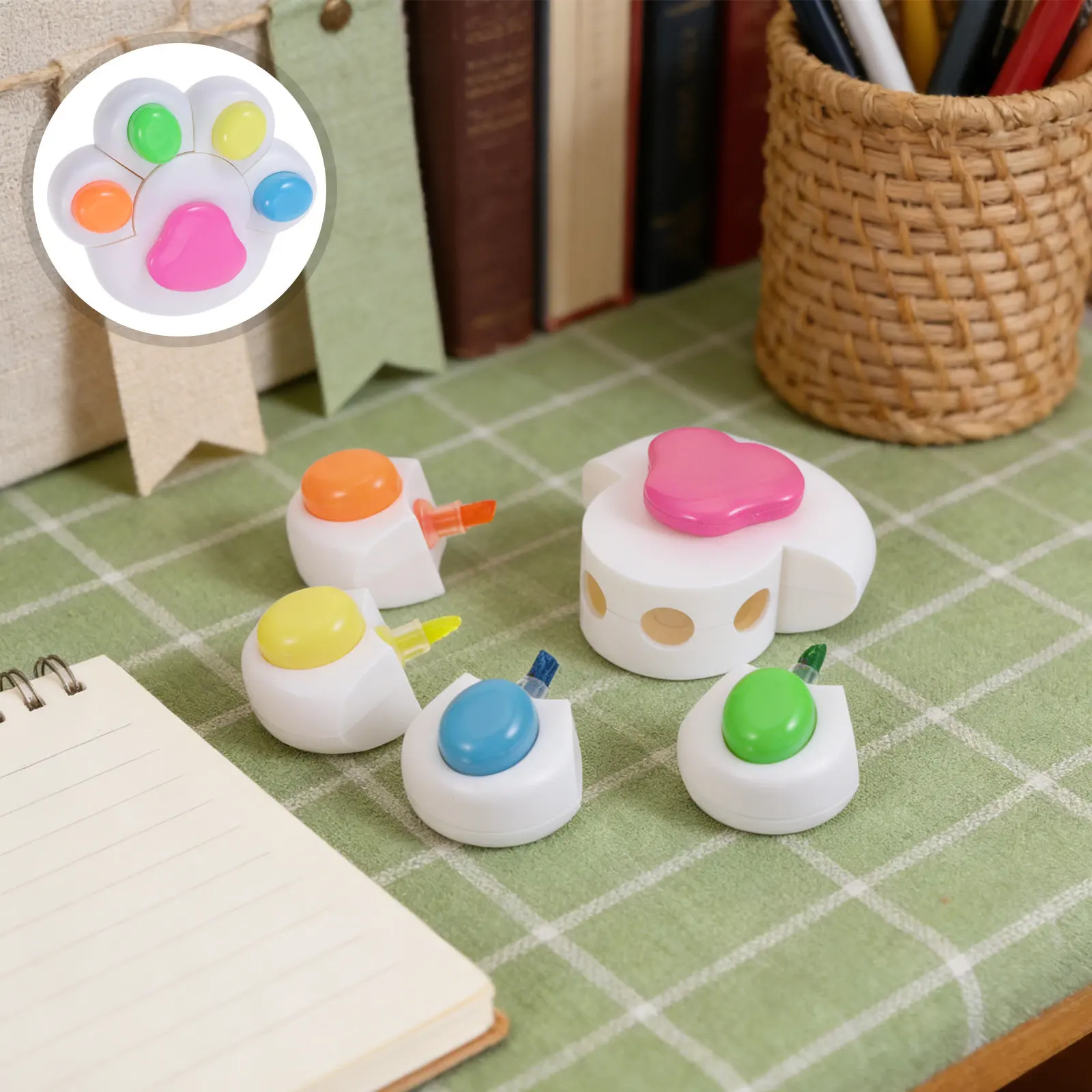 

Набор из 5 маркеров-выделителей в форме кошачьих лапок, разноцветные мини-маркеры, милые неоновые пастельные ручки, набор для школы и офиса, для аннотаций