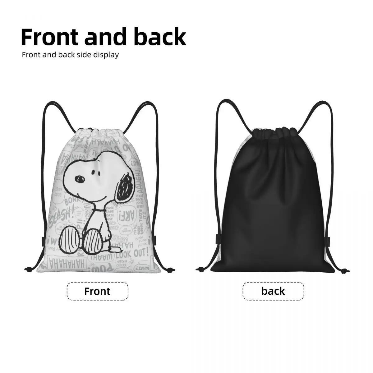 Custom Snoopys On Black White Comics Drawstring Backpack Women Men Gym Sport Sackpack Portable Peanuts Shopping Bag Sack