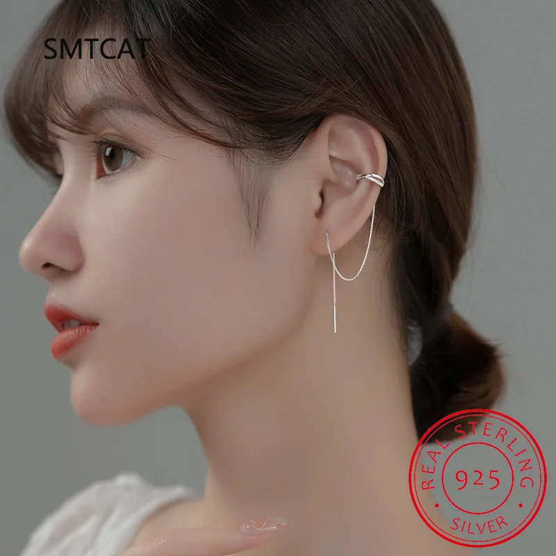 Real 925 Sterling Silver Box Chain Wave Clip On Earring Ear Cuff For Women Without Piercing Earring Jewelry DB1352