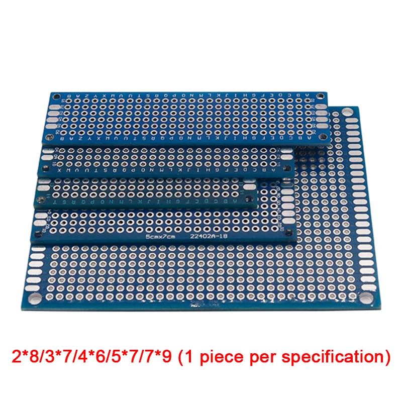 5 stks/partij 6 Kleur 2x8/3x7/4x6/5x7/7x9 CM Dubbelzijdig Prototype DIY Universele Gedrukt Circuit PCB Board Protoboard PCB Breadboard