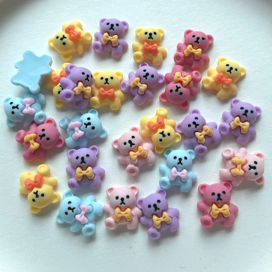 30Pcs New Cute Resin Mini Cartoon Little Bear Flat back Cabochon Scrapbook Kawaii DIY Embellishments Accessories