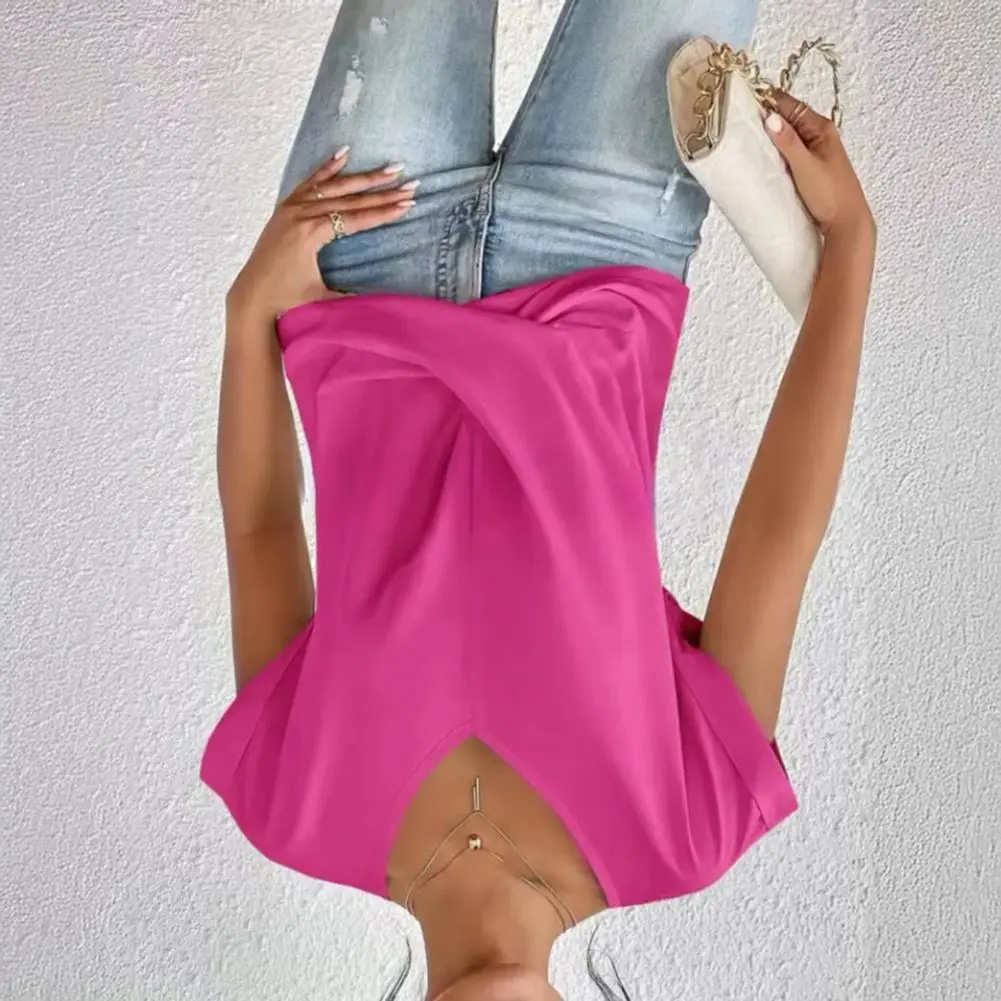 

2025 Flattering Regular Fit Blouse Tops V-Neck Short Sleeve Wrinkle Design Tee Shirt V-neck Versatile Cross-pleated Top