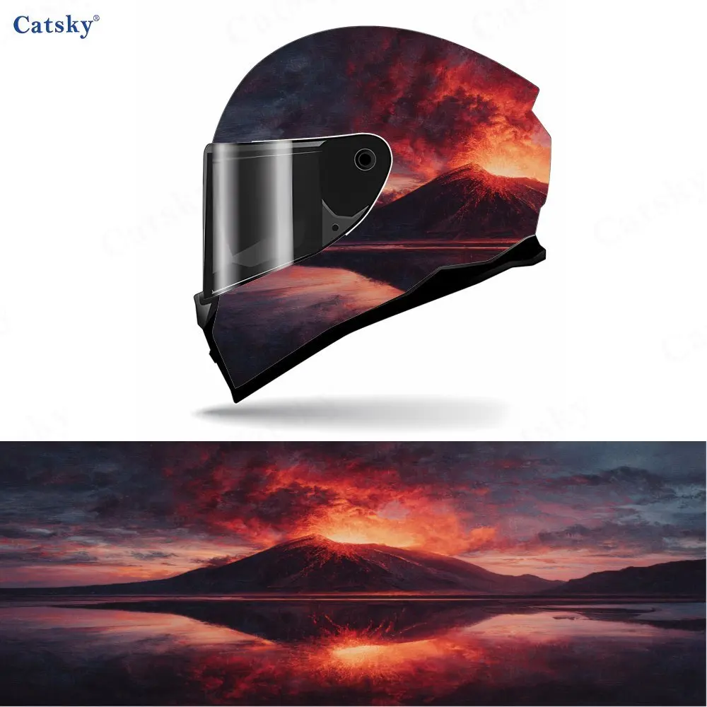 

Volcano and Lake Full Face Helmet Decal - Durable and Waterproof PVC, Self-Adhesive Racing Helmet Aesthetic Sticker, Helmet Acce