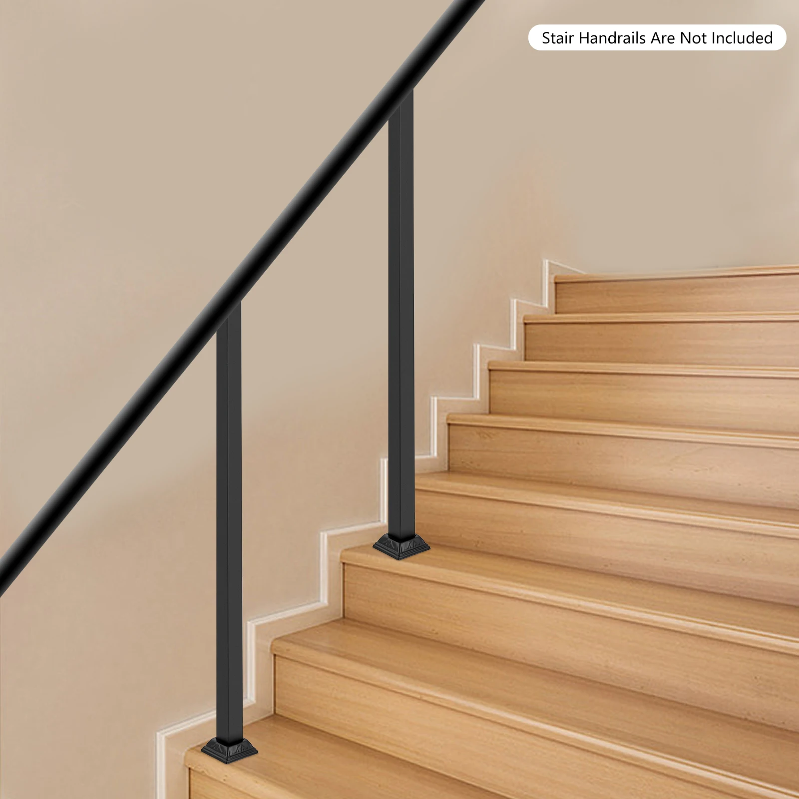 

2pcs 38inch Deck Railing Handrail Post Kit - Modern Black Rectangular Baluster - Sturdy 4x4cm Posts & 8x8cm Base Supports 220lbs