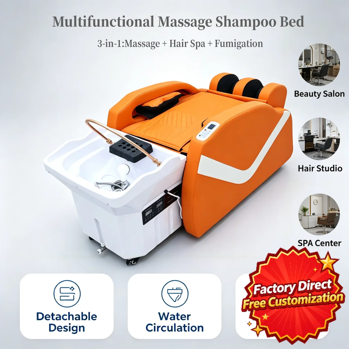 Hydraulic Electric Massage Shampoo Bed Professional Head Spa Station with Basin for Salon Barbershop