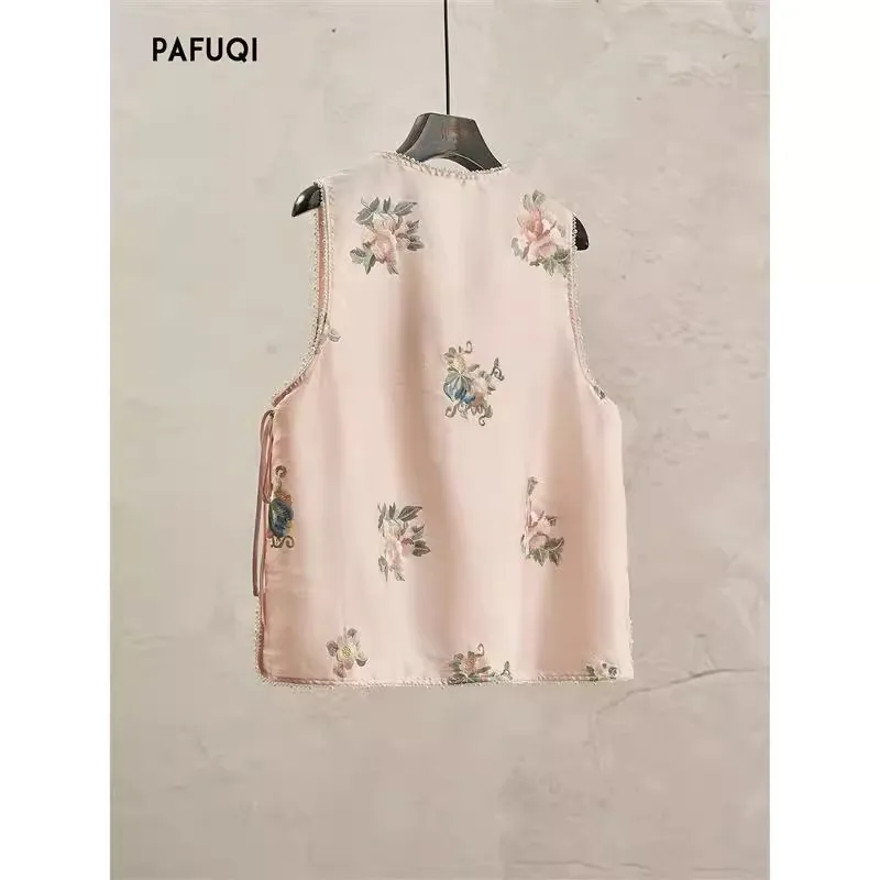 花刺繍ベスト女性ルーズノースリーブ刺繍トップス中国風エスニックヴィンテージ唐ベスト Symmer 新ファッション