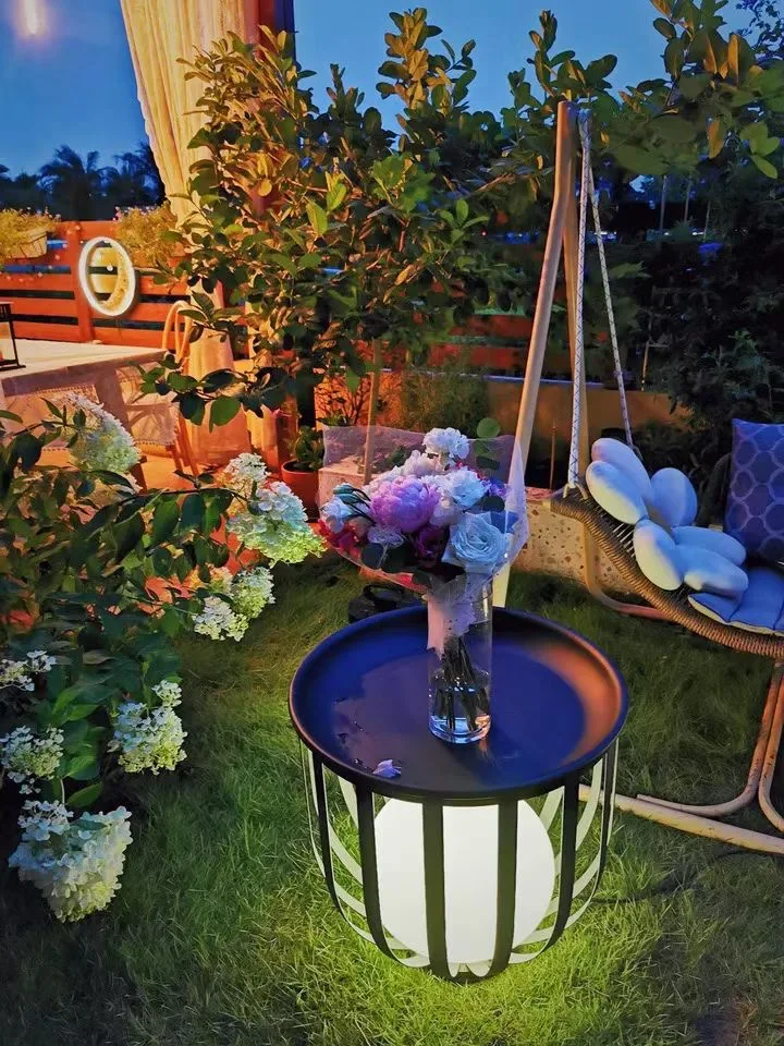 Waterproof Garden Floor Lamp with Side Table for Patio Villa Outdoor Ambient Lighting Room Decoration Light Floor Lamp LED