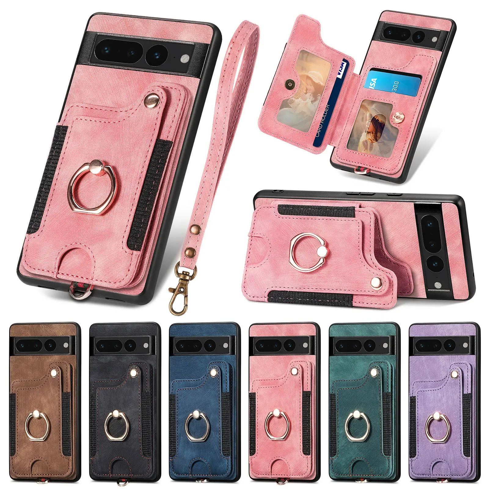 Funda RFID de cuero para Google Pixel con soporte magnético abatible - imagen 4