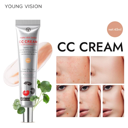 Crema CC iluminadora de 45ml, crema BB reparadora de Centella Asiática, base blanqueadora ocultadora Natural, cosméticos líquidos, 1 ud./2 uds.
