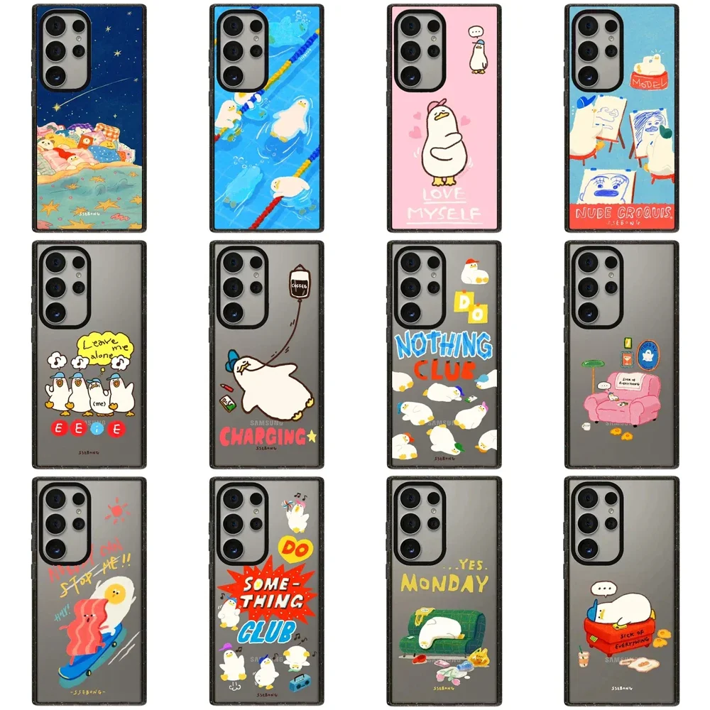 

Cartoon Duck Swimming Acrylic Black Border Case for Samsung Galaxy S22 S23 S24 Ultra S22+ S23+ S24 Plus Cover Protective Case