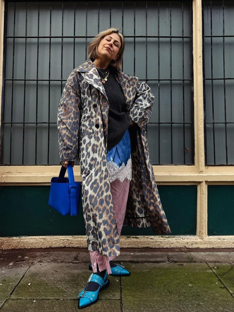 Женское винтажное пальто с леопардовым принтом