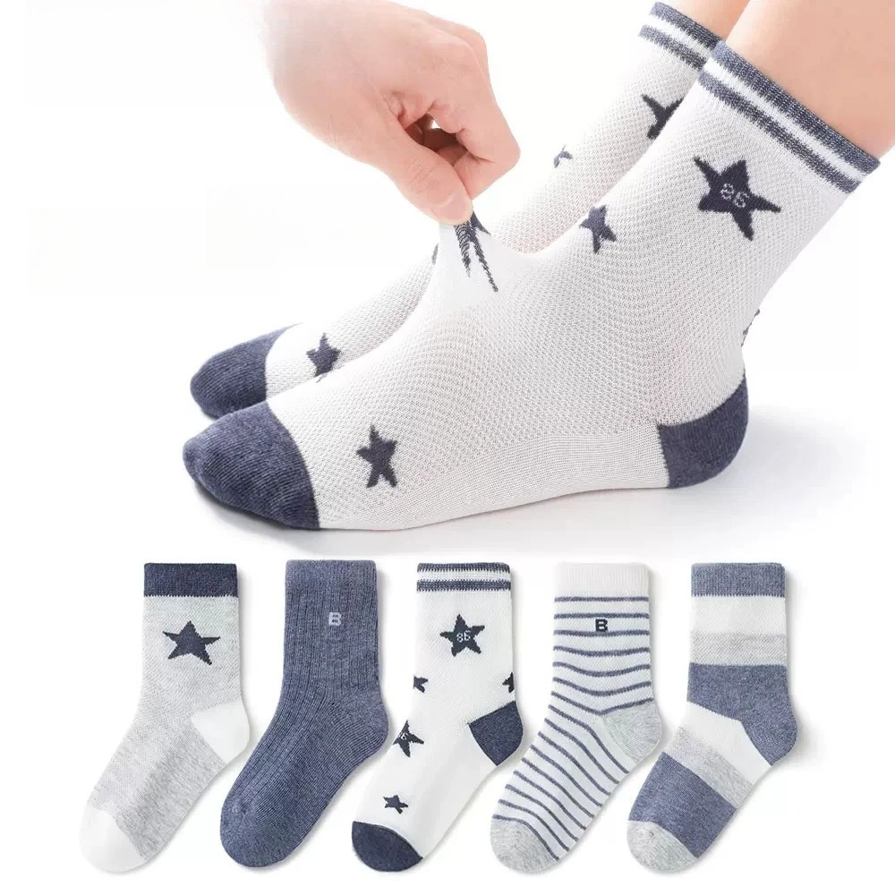 5Pairs 1-16Years Ultra Thin Breathable Mesh Socks Lightweight  Breathable Heat - Resistant  Children's Home Socks Sporty Style