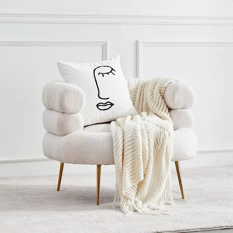 Lazy Sofa Living Room Bedroom Light Luxury Celebrity Ins Scandinavian Art Design White Lamb Wool Single Sofa