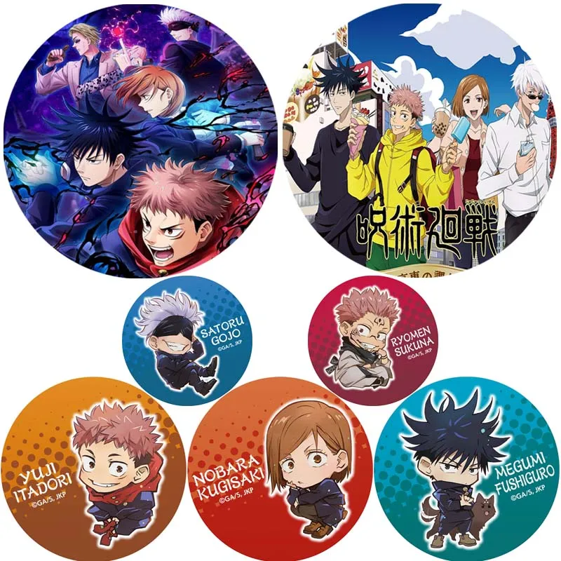 Ryomen Sukuna/Satoru Gojo Brooches Fushiguro Megumi/Itadori Yuji/Choso Cartoon Badge HD Print Round Handmade Anime Pins