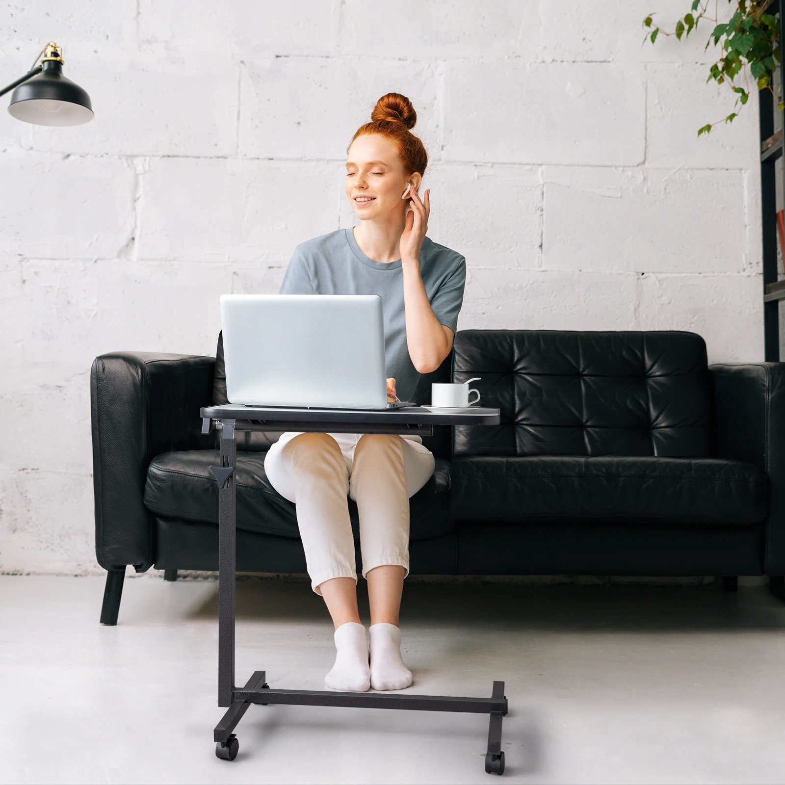 Table de chevet réglable multifonctionnelle, gris argent, NW, fer, 4 roues avec frein