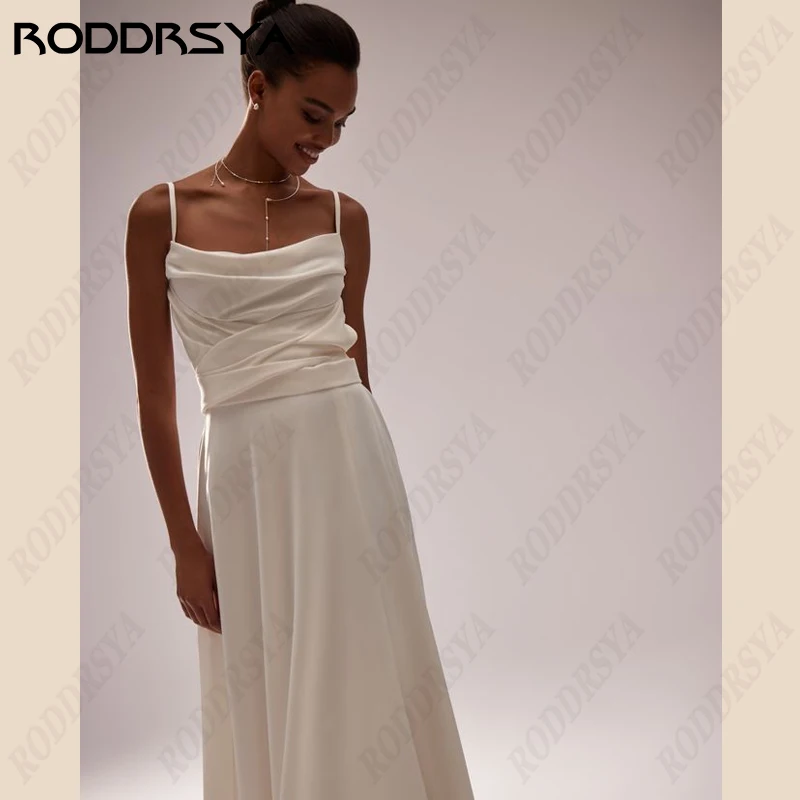 RODDRSYA Civil Simple Satin Wedding Dress For Women Sleeveless A-line Bridal Gown Sexy Backless High Split Свадебное платье 