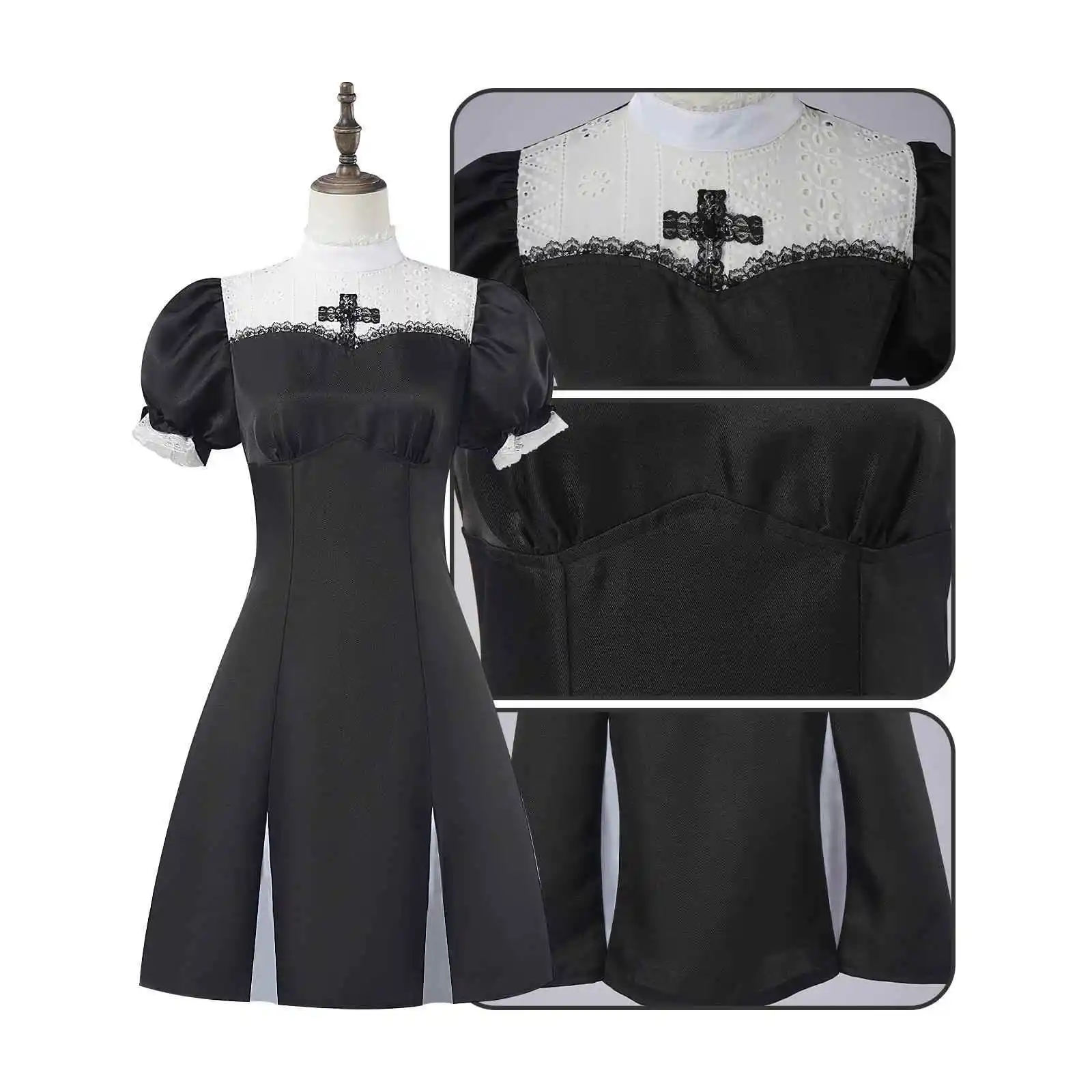 Classic loween Cosplay Habit Waist-Cinching Nun Dr Cross Design Traditional Chinese Stage Costume Women's Faion