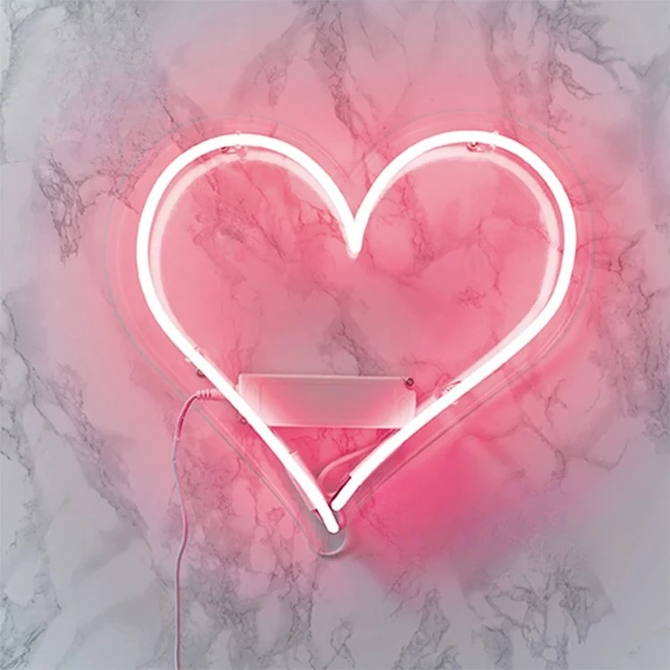 Simple pink heart interior atmosphere background decorative glass neon light