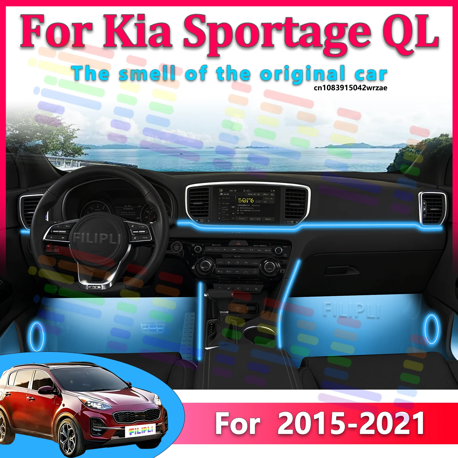 For Kia Sportage QL Car LED Ambient Lamps Colorful Atmosphere Lights Auto Interior Neon Strip App Control 64 RGB Light