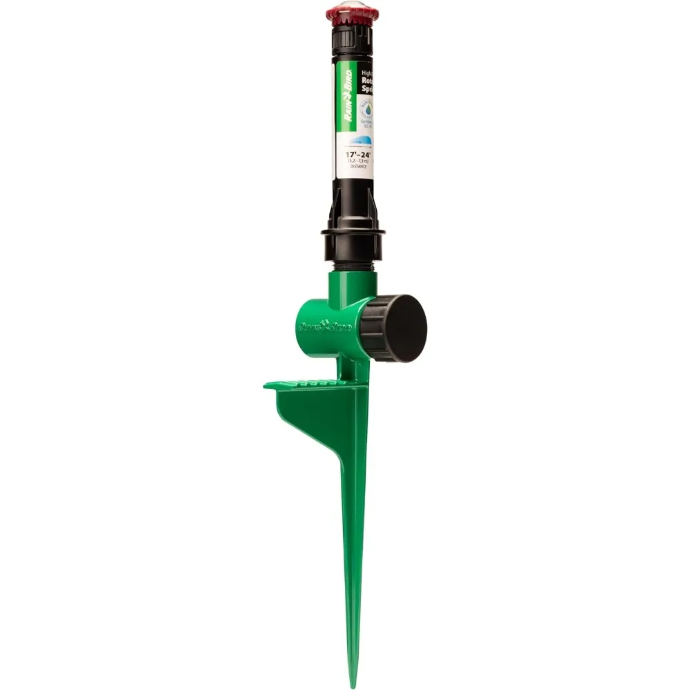 

rvansp hose-end high-efficiency pro rotary sprinkler on large metal spike, hand adjustable, 45° - 270° pattern, 17' - 24' spray