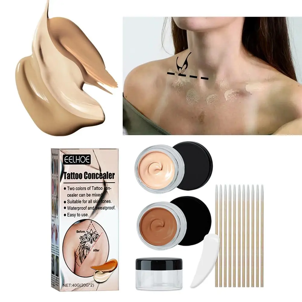 タトゥーカバーアップメイクアップ 防水 - 2色調整可能なタトゥーカバーアップコンシーラー タトゥー用、長持ち、防水 I1V1