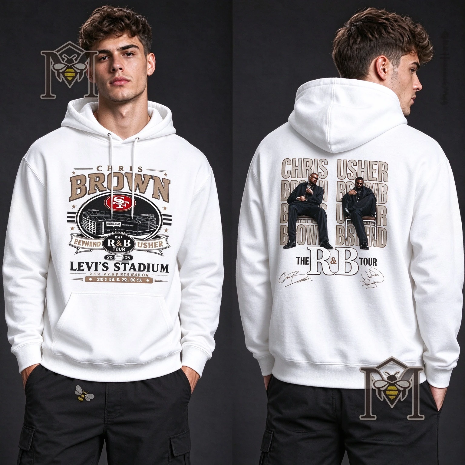 Chris Brown Usher The R&B Tour Levi's Stadium Double Sided Hoodie Unisex Hip Hop Concert Merch Pullover Sweatshirt