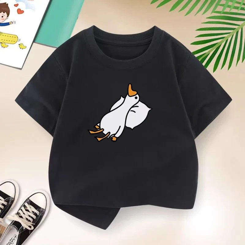 

New Y2K Tops Lazy Duck Graphic Print Baby Boys T-shirt Black Kids Tops Summer Casual Cartoon Printed Children TShirt Clothing