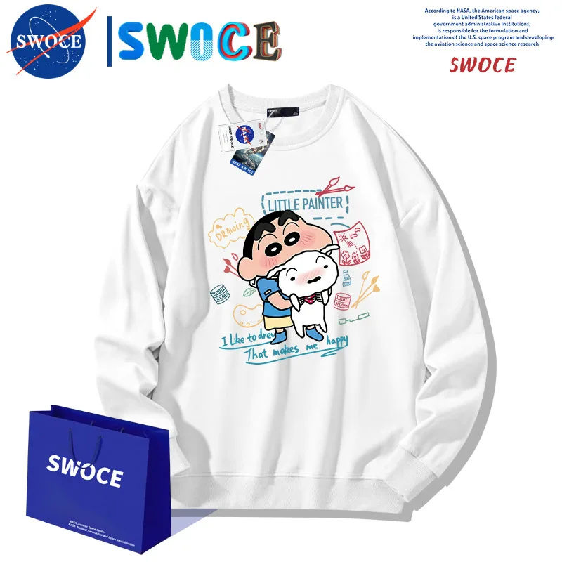 Crayon Shin Chan Round Neck Hoodie For Boys Girls In Spring Autumn Clothing Students, Japanese Anime, Loose Shoulder Long Sleeve