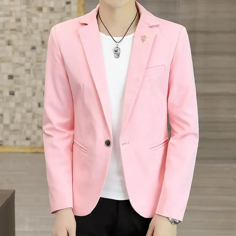 

Pink Jacket for Men Coats Clothes Original New in Clothing High Quality Elegant Vintage Spring Autumn Man Suits and Blazers