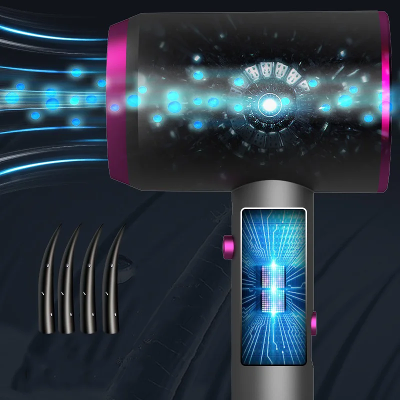 منفاخ هواء توربيني كهربائي عالي السرعة، منخفض الضوضاء، درجة حرارة ثابتة، سريع الجفاف، مجفف شعر محمول بالأيونات السالبة