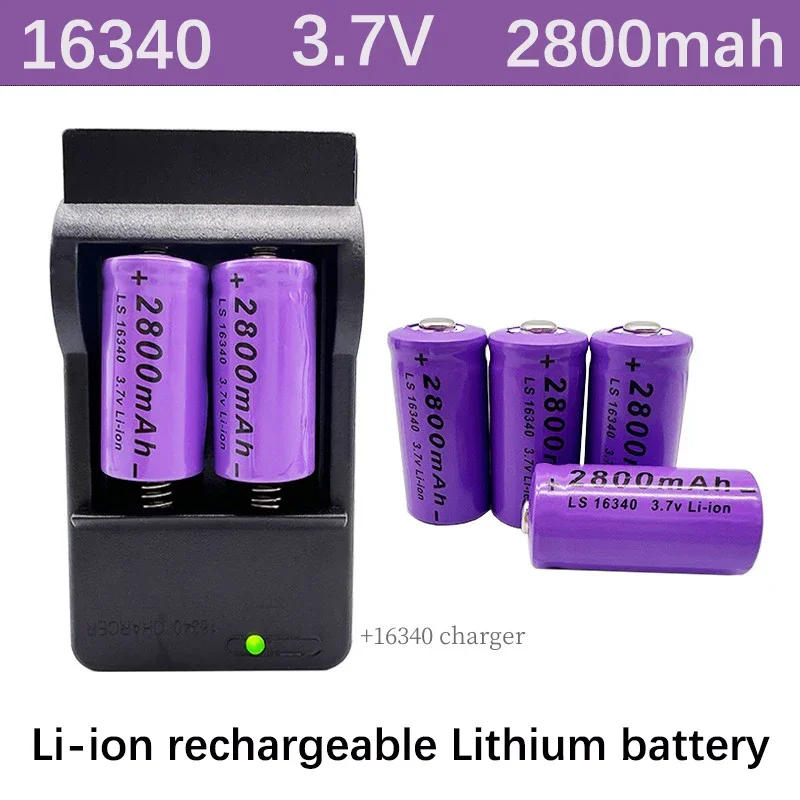 

NEW 3.7V 2800mAh lithium-ion 16340 battery+charger CR123A rechargeable battery 3.7V CR123 for laser pen LED flashlight batteries