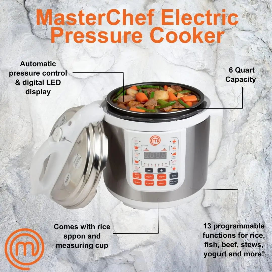 

13-in-1 Pressure Cooker- 6 QT Electric Digital Instant MultiPot - High and Low Pressure Slow Non-Stick Pot Cooking Warmer